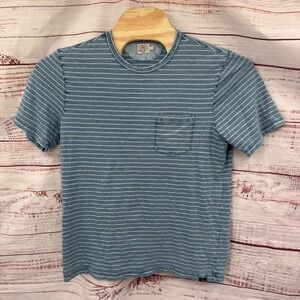 Faherty Shirt Mens Size Large Striped Pocket Short Sleeve Organic Cotton Blue